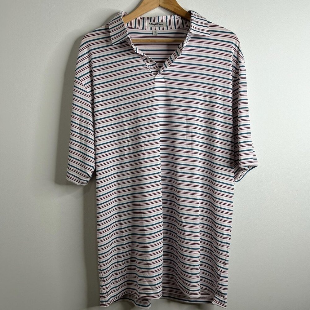 Straight Down Polo Shirt Mens 2XL White‎ Striped Golf Performance Stretch Active